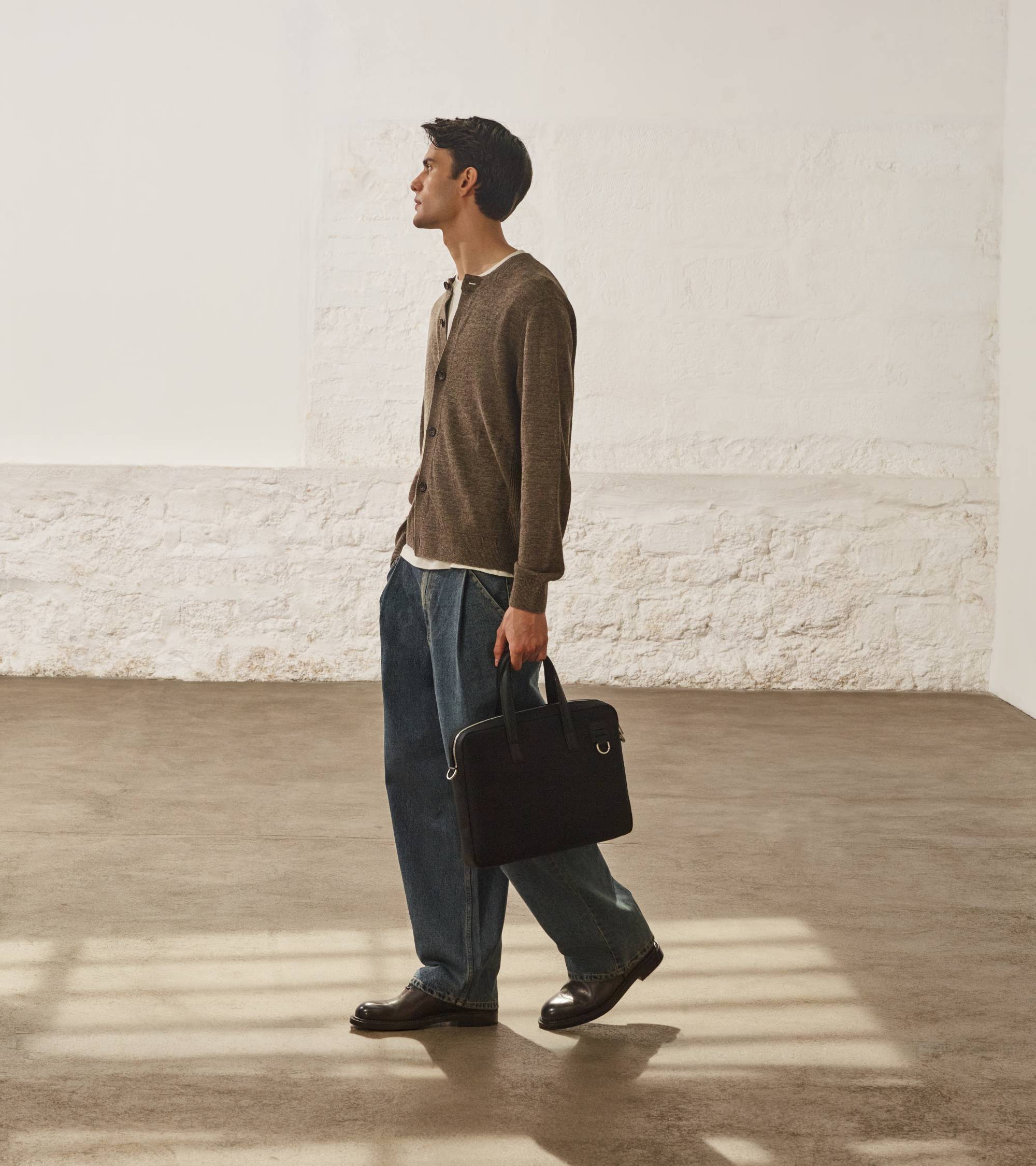 Basile 15" briefcase in nylon canvas and smooth leather - Image 6