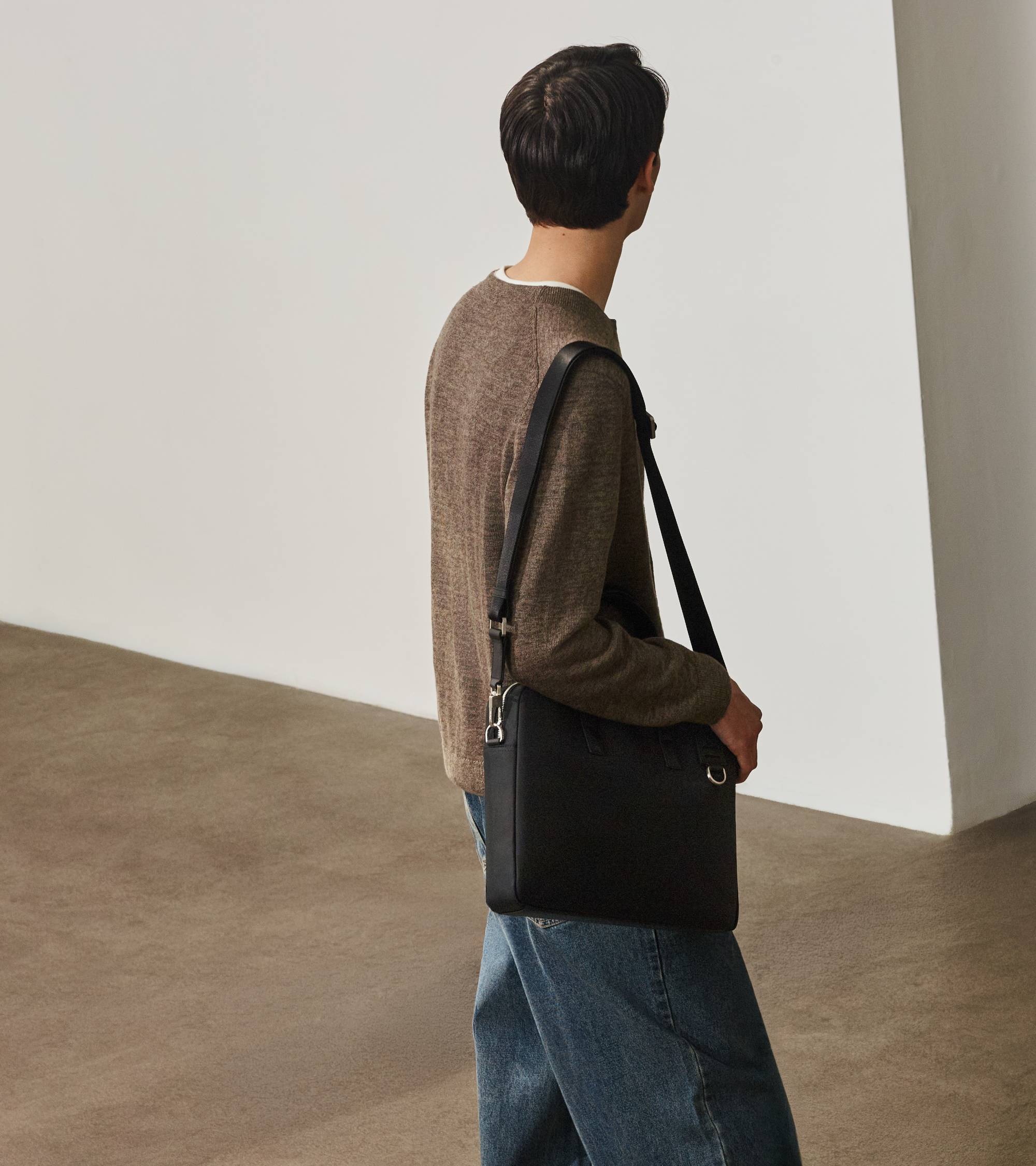 Basile 15" briefcase in nylon canvas and smooth leather - Image 7