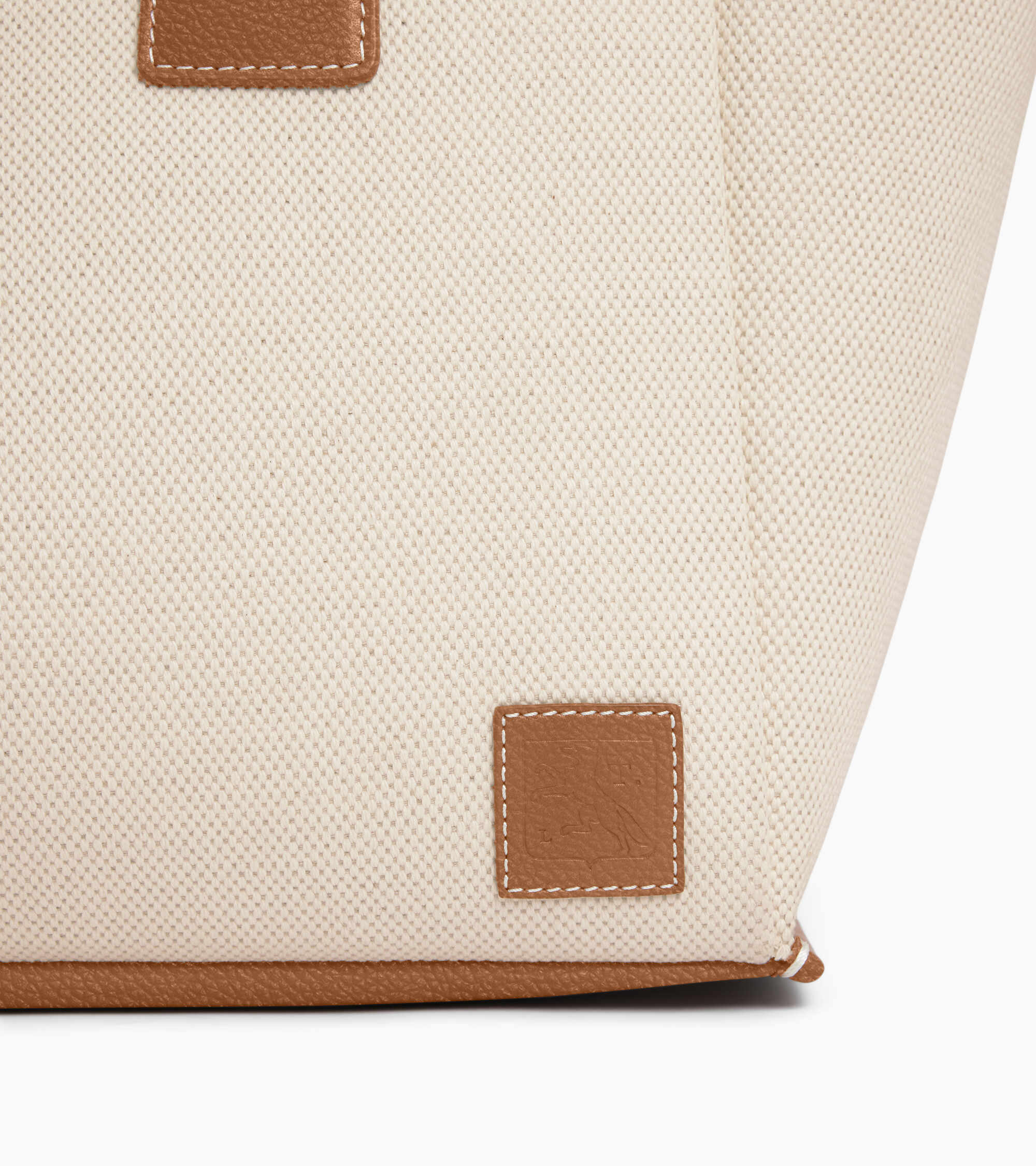 Elena large tote bag in cotton canvas and grained leather - Image 3