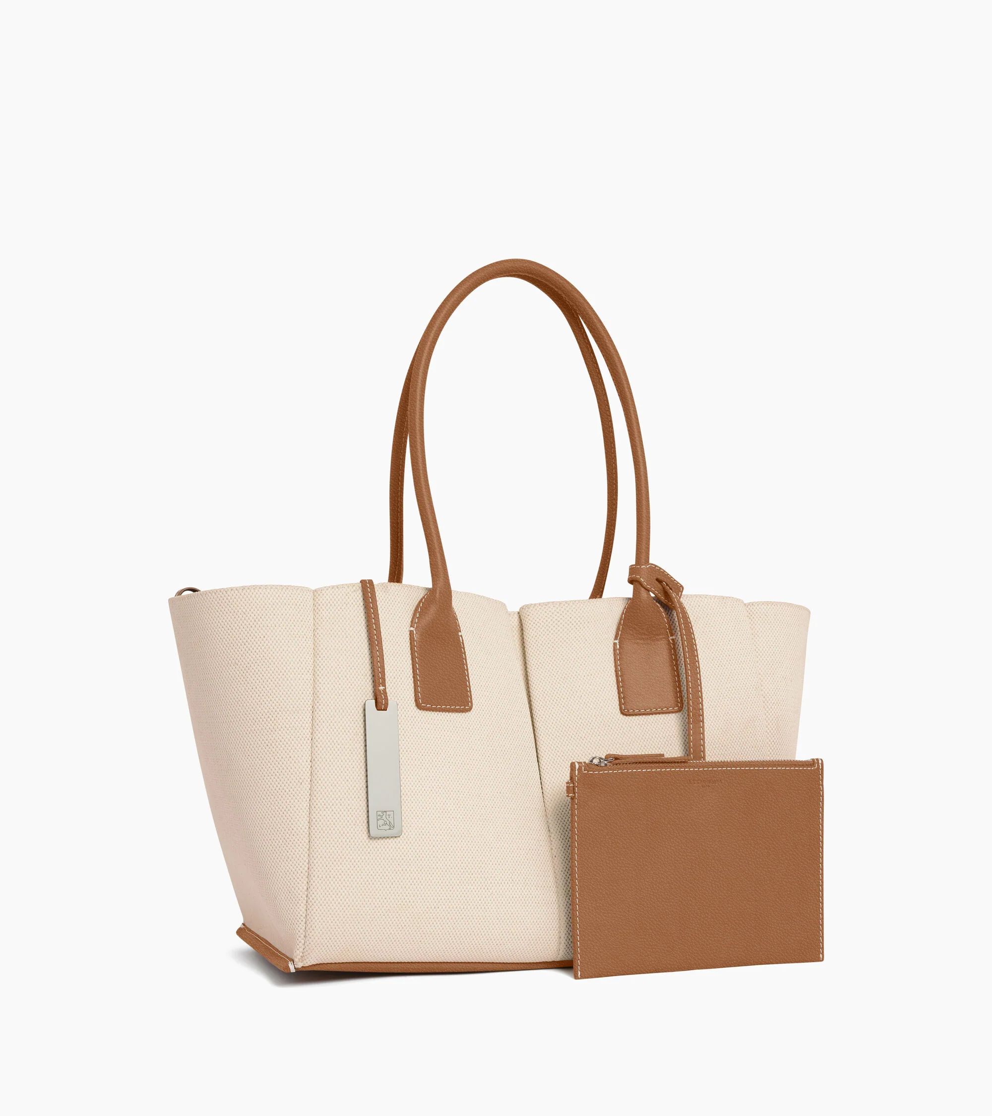 Elena large tote bag in cotton canvas and grained leather - Image 5