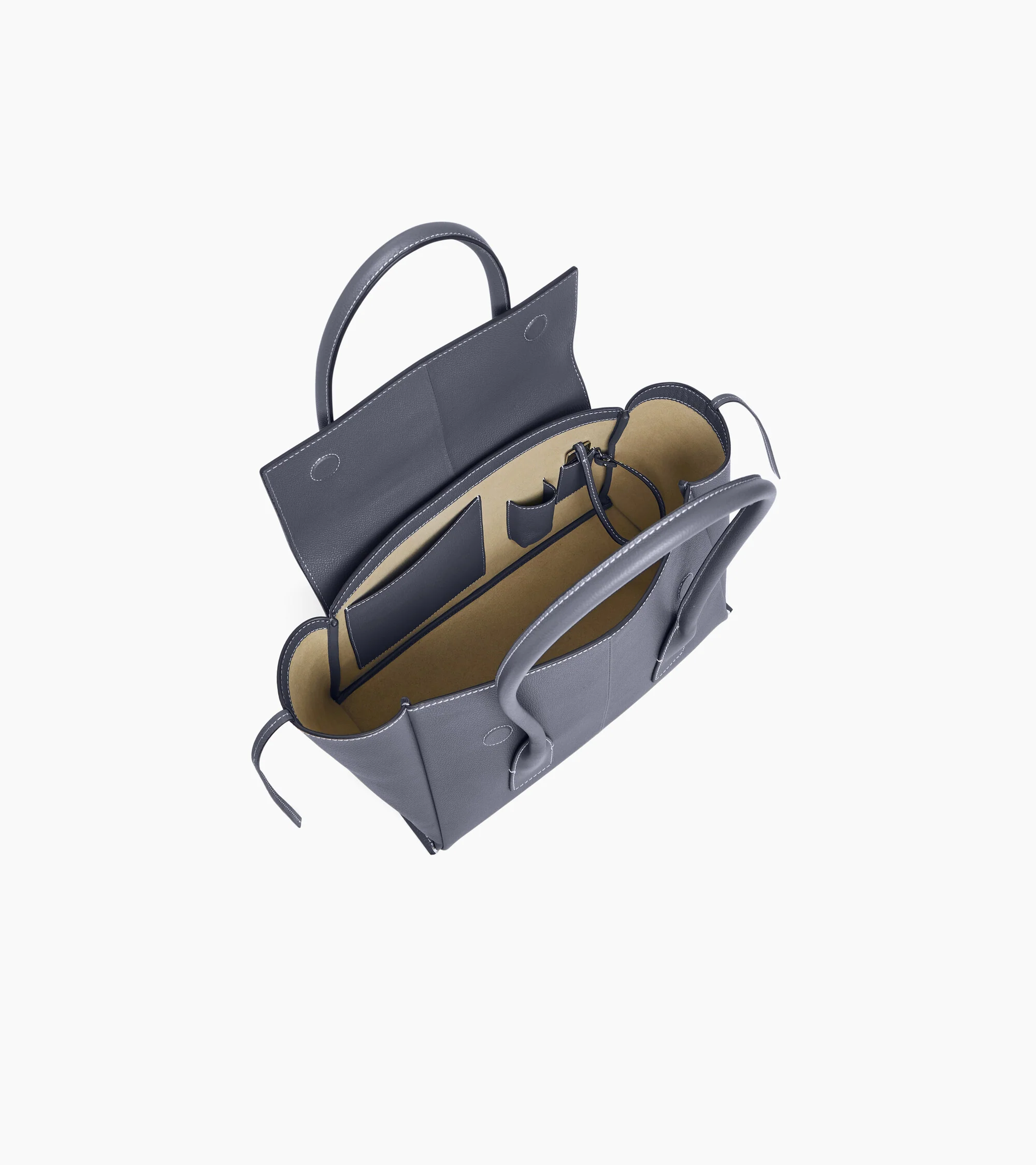 Elena medium tote bag with flap, in grained leather - Image 4