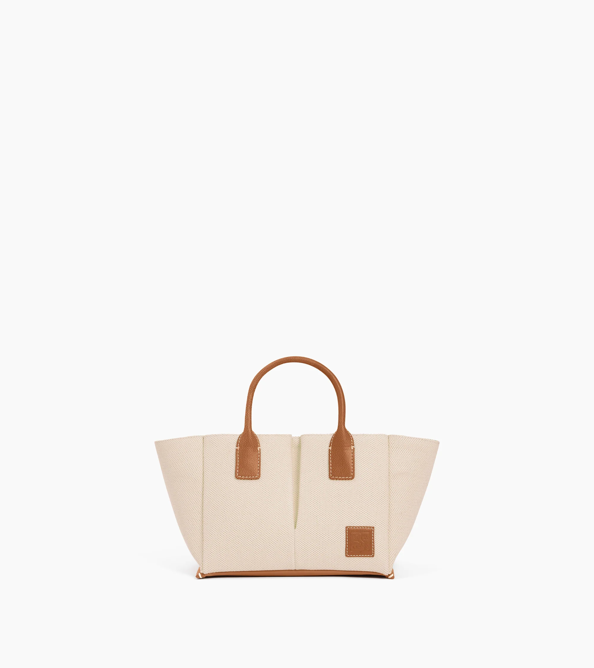 Elena small handbag in cotton canvas and grained leather
