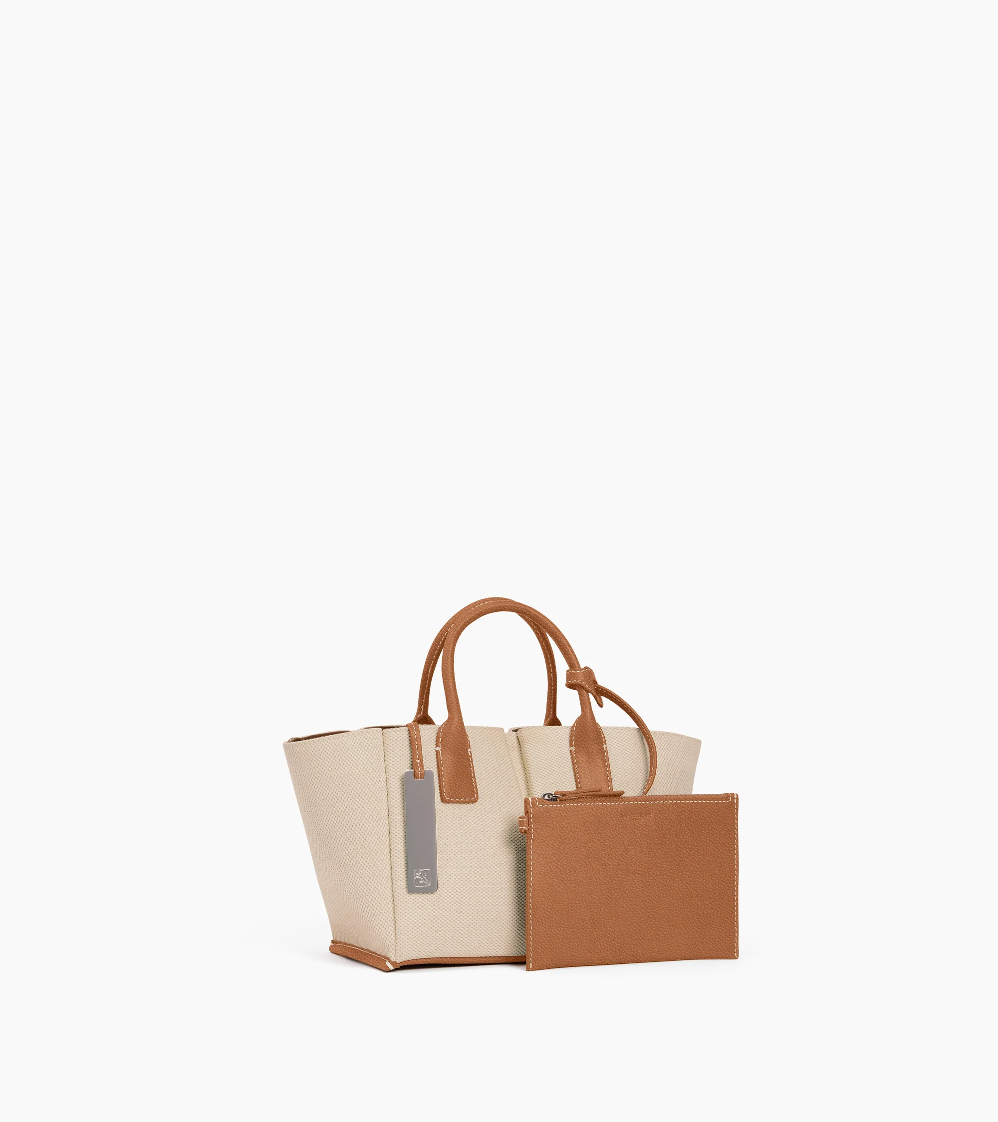 Elena small handbag in cotton canvas and grained leather - Image 4