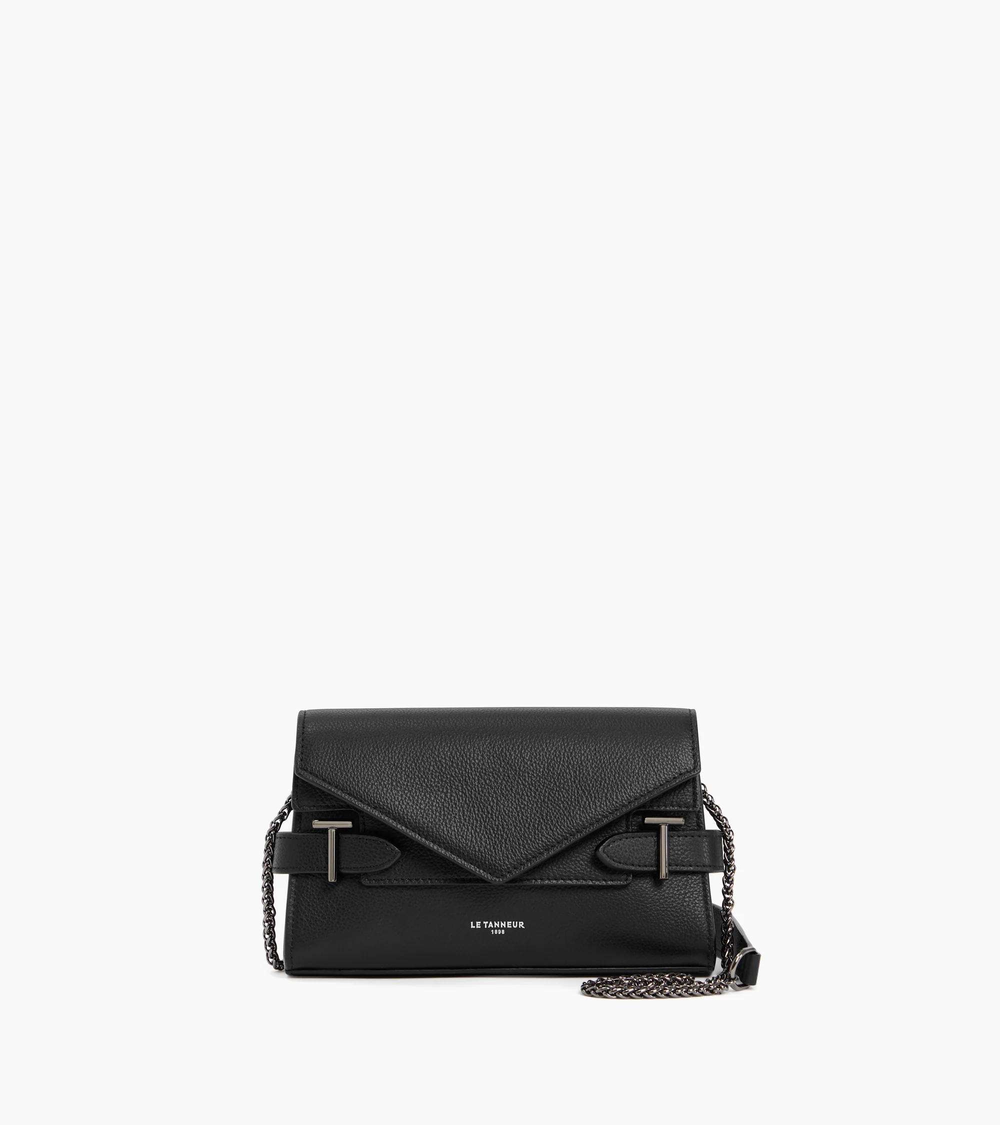 Emilie double flap small pouch in grained leather