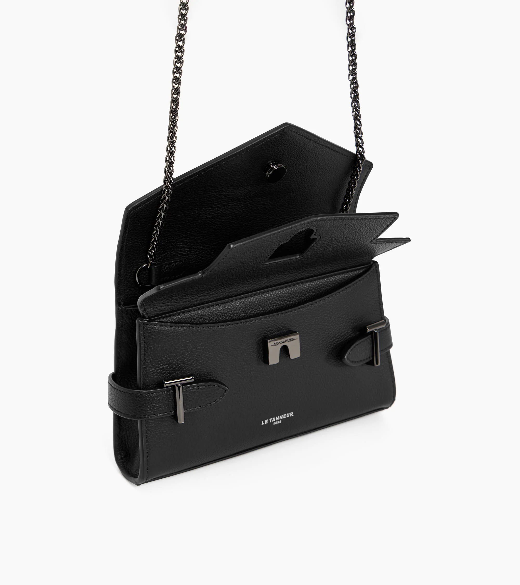 Emilie double flap small pouch in grained leather - Image 4