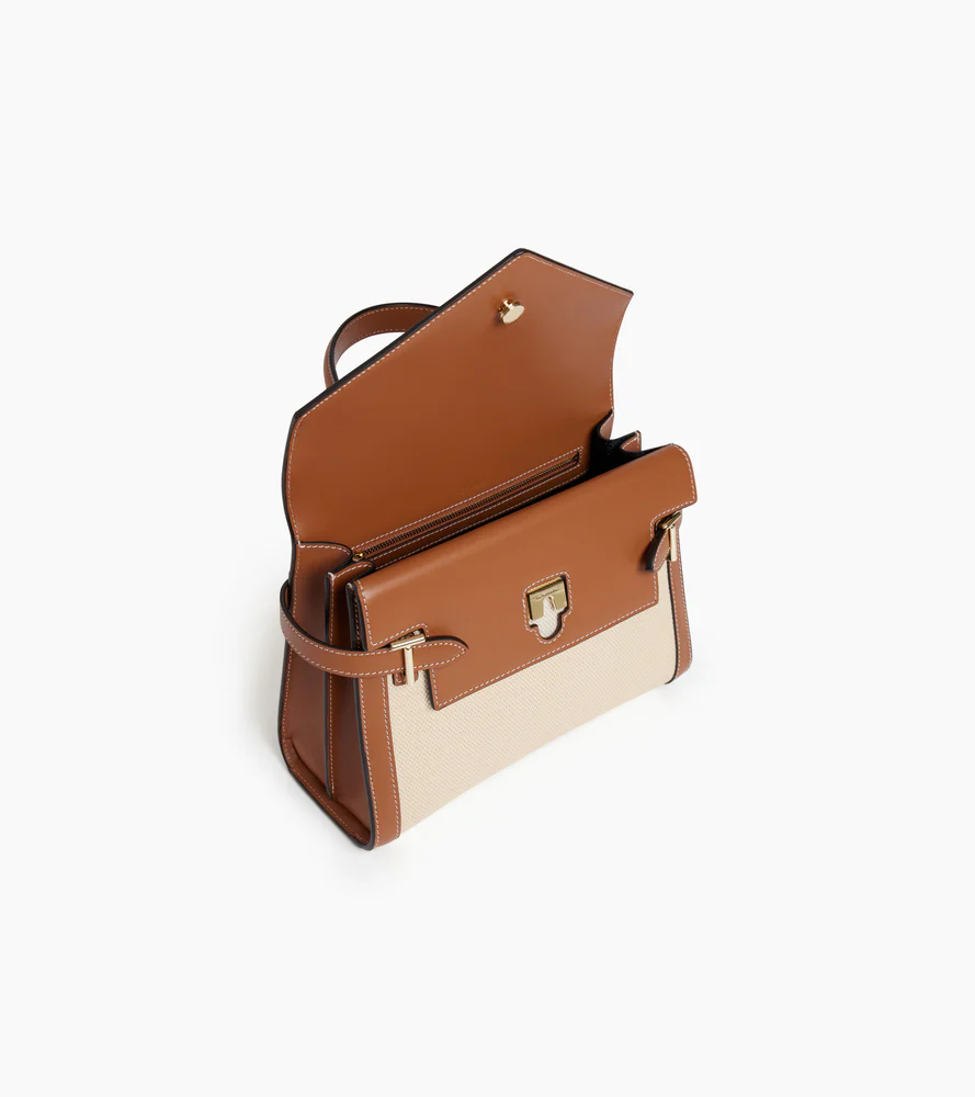 Emilie medium double flap handbag in cotton canvas and smooth leather - Image 4
