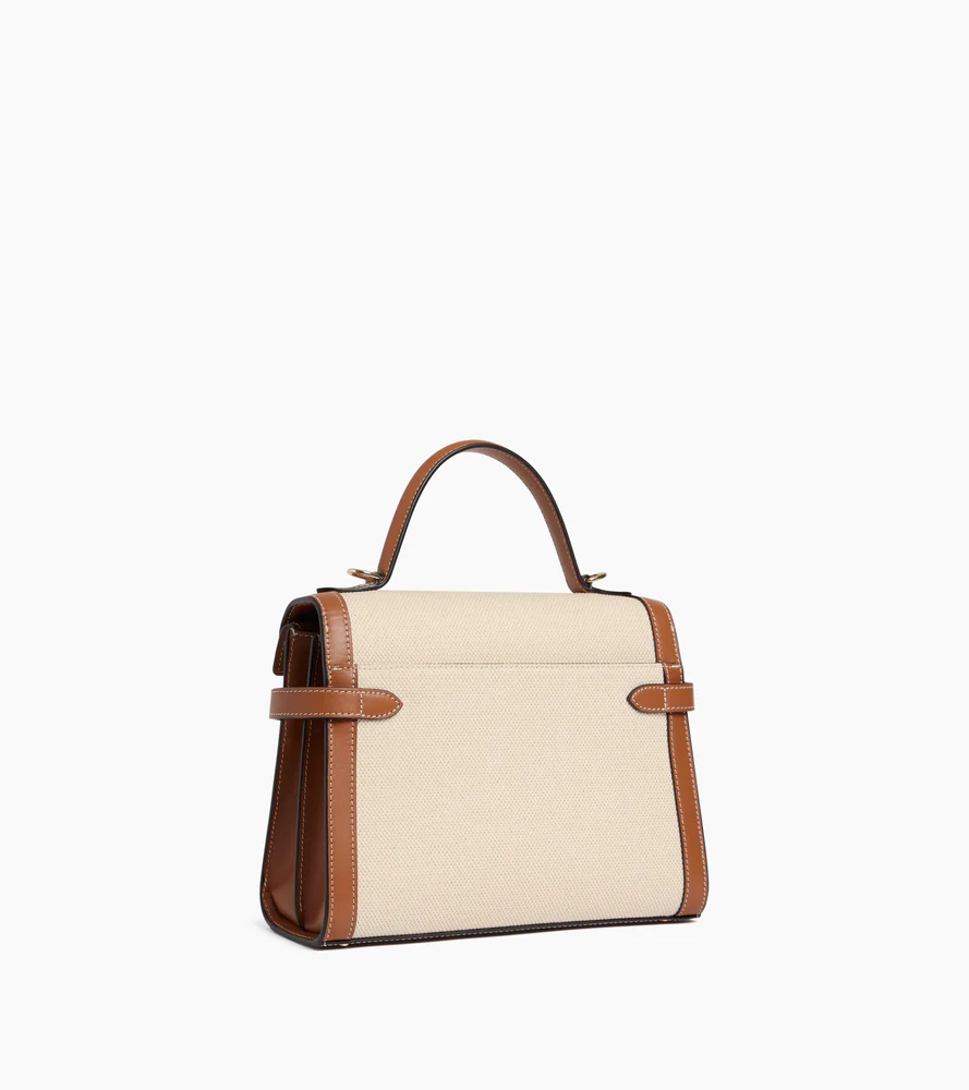 Emilie medium double flap handbag in cotton canvas and smooth leather - Image 5