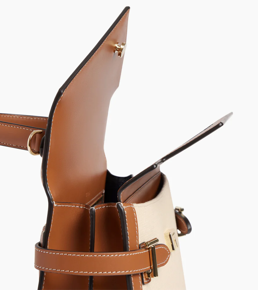 Emilie medium double flap handbag in cotton canvas and smooth leather - Image 7
