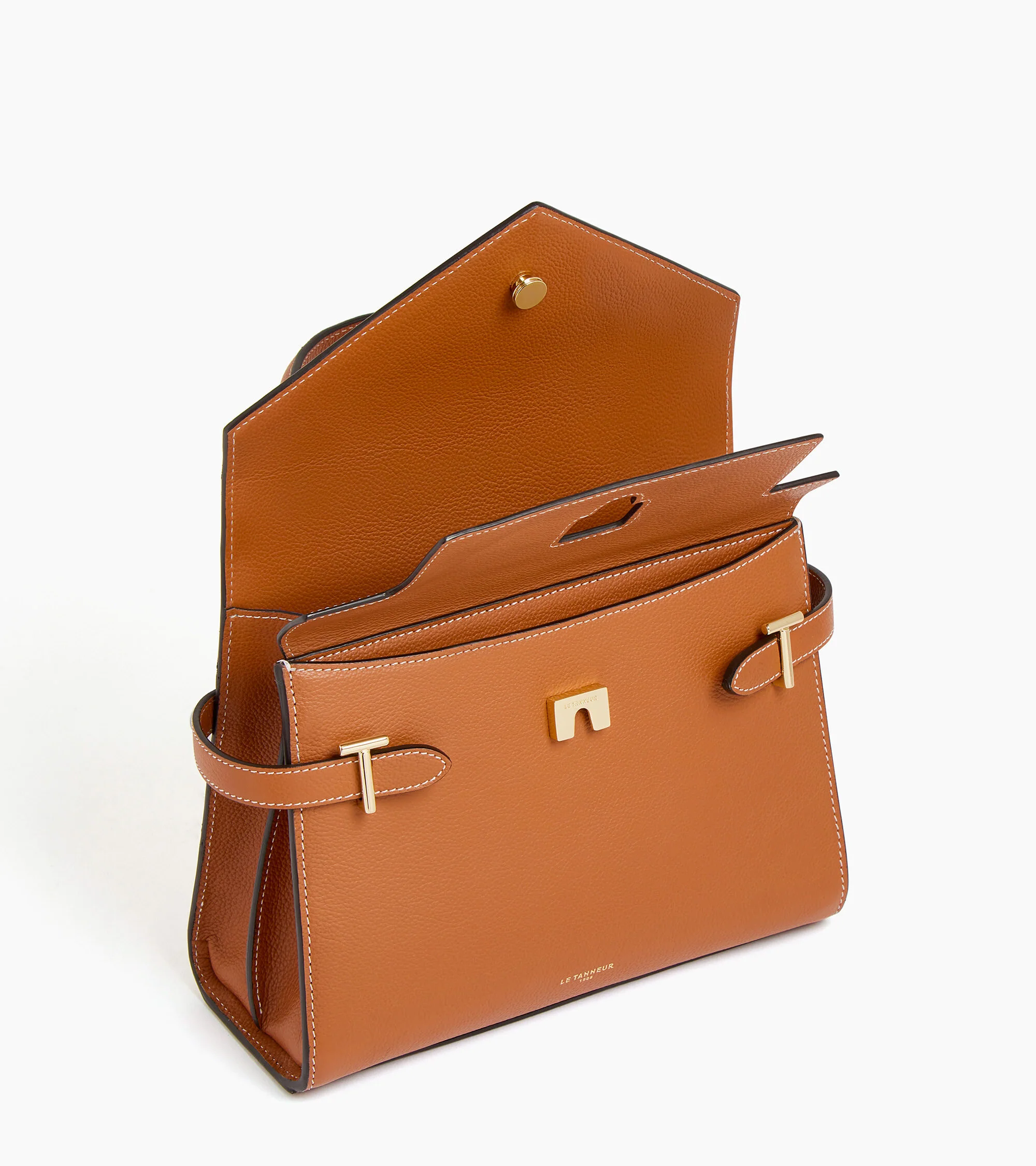 Emilie medium handbag with double flap in grained leather - Image 5