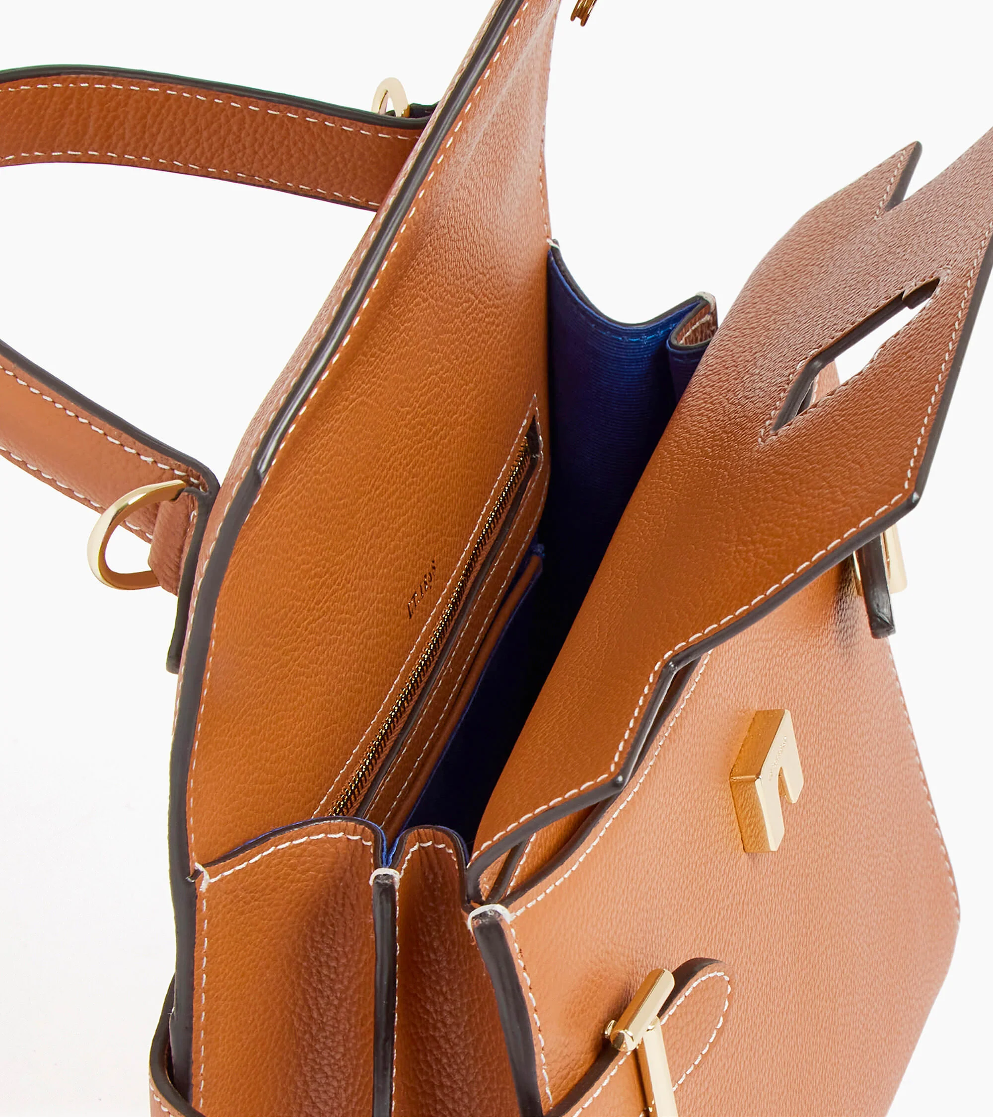 Emilie medium handbag with double flap in grained leather - Image 7