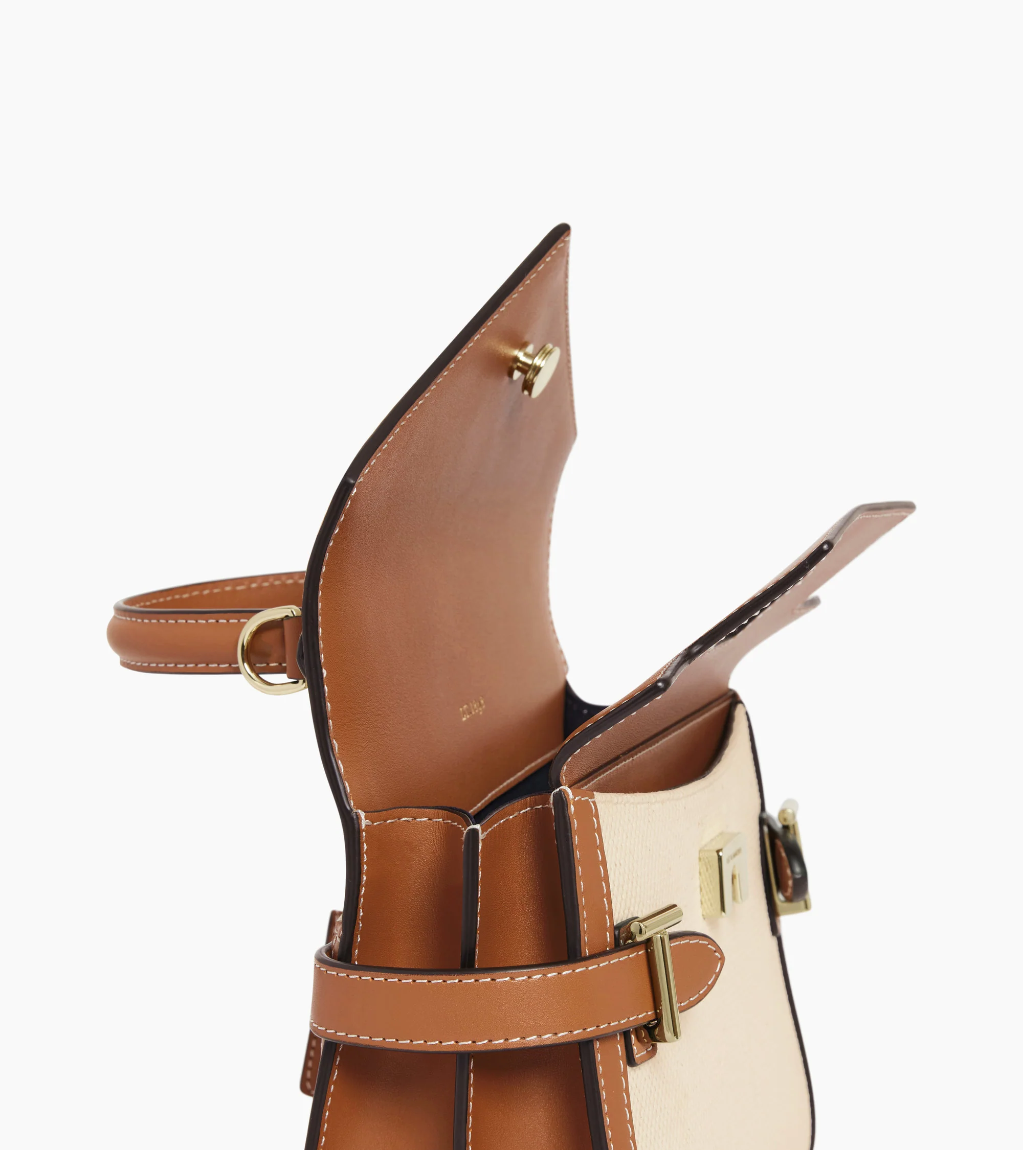 Emilie small handbag in natural canvas and smooth leather with double flap - Image 8