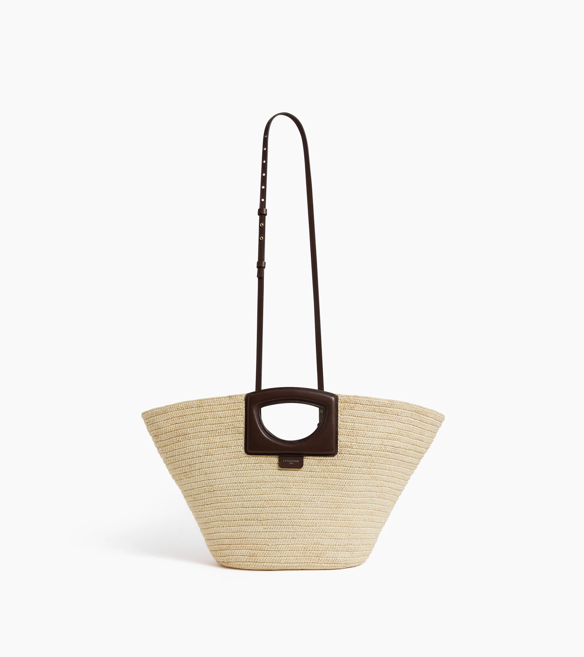 Large tote bag in natural raffia and smooth vegetable leather - Image 7