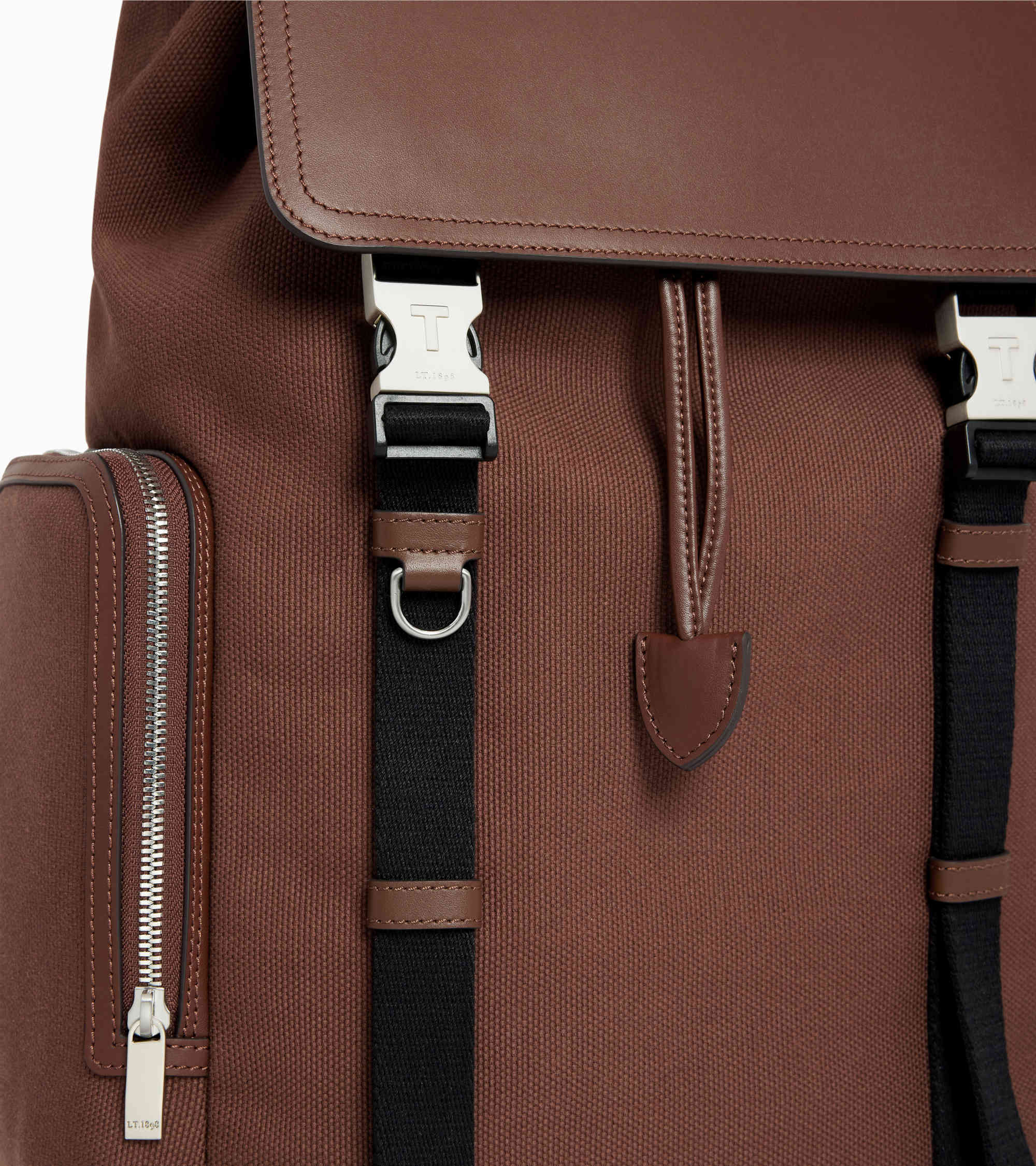 Maurice backpack with flap in cotton canvas and smooth leather - Image 3