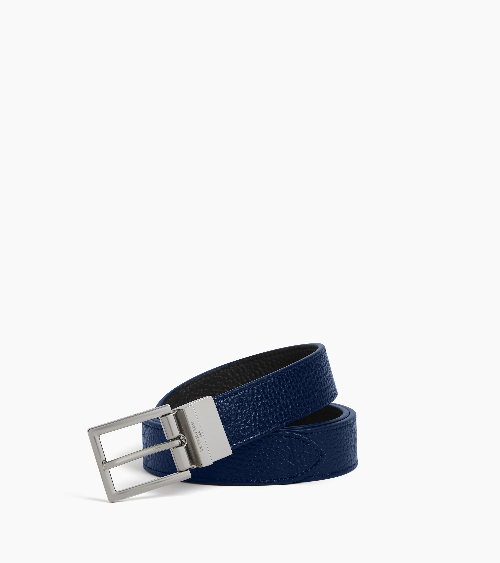 Reversible men's belt with rectangular buckle in grained leather