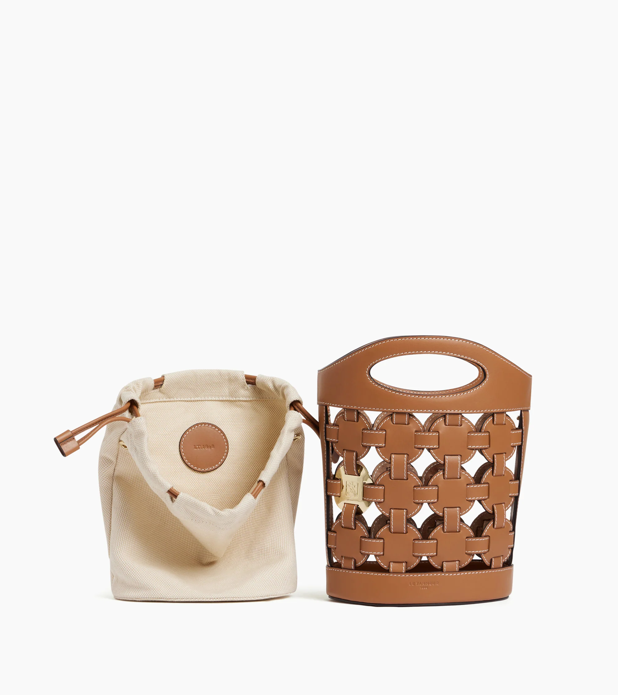 Small bucket bag Le Potier in canvas cotton and smooth leather - Image 4
