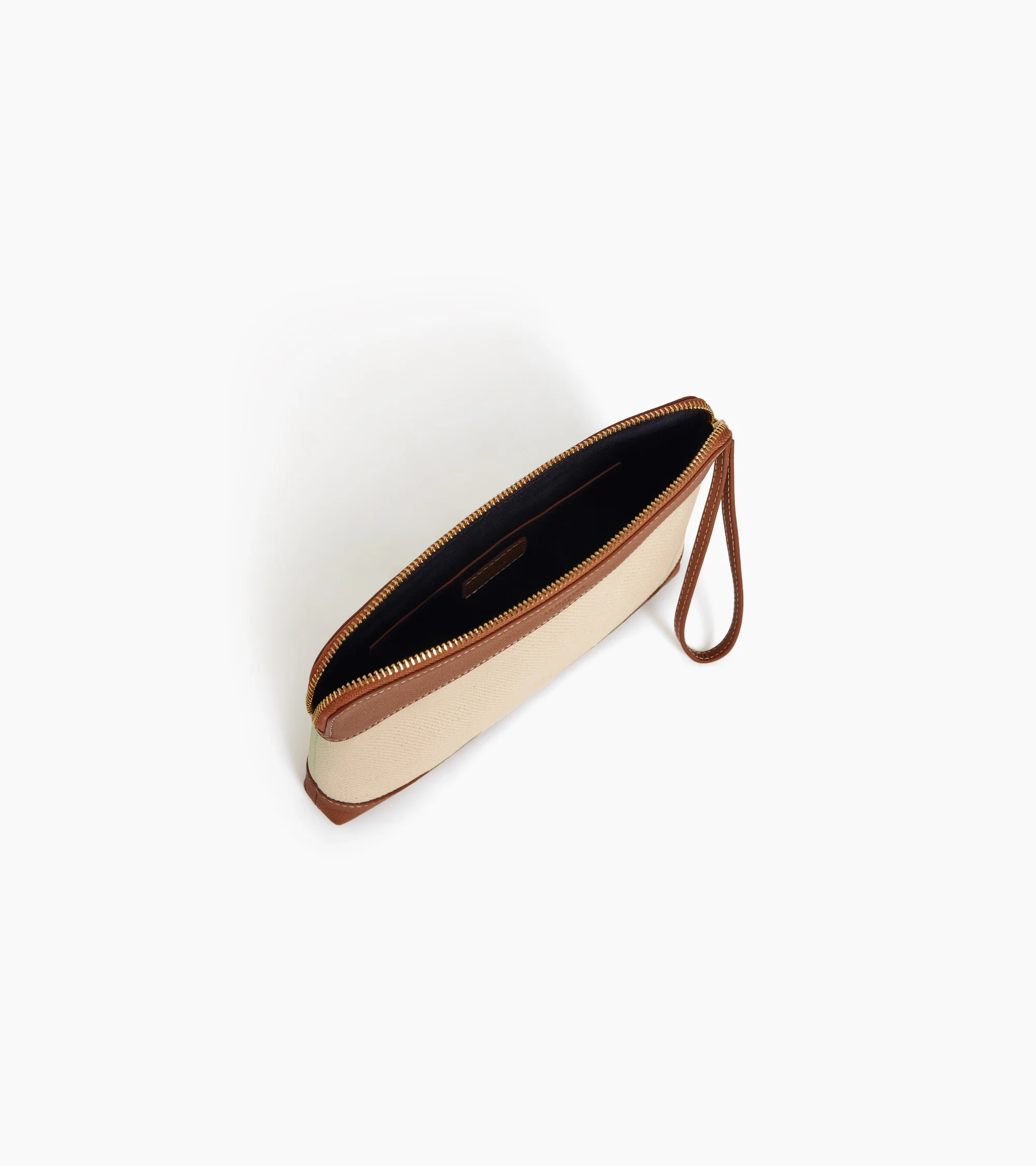 Zipped pouch in cotton canvas and grained leather - Image 3