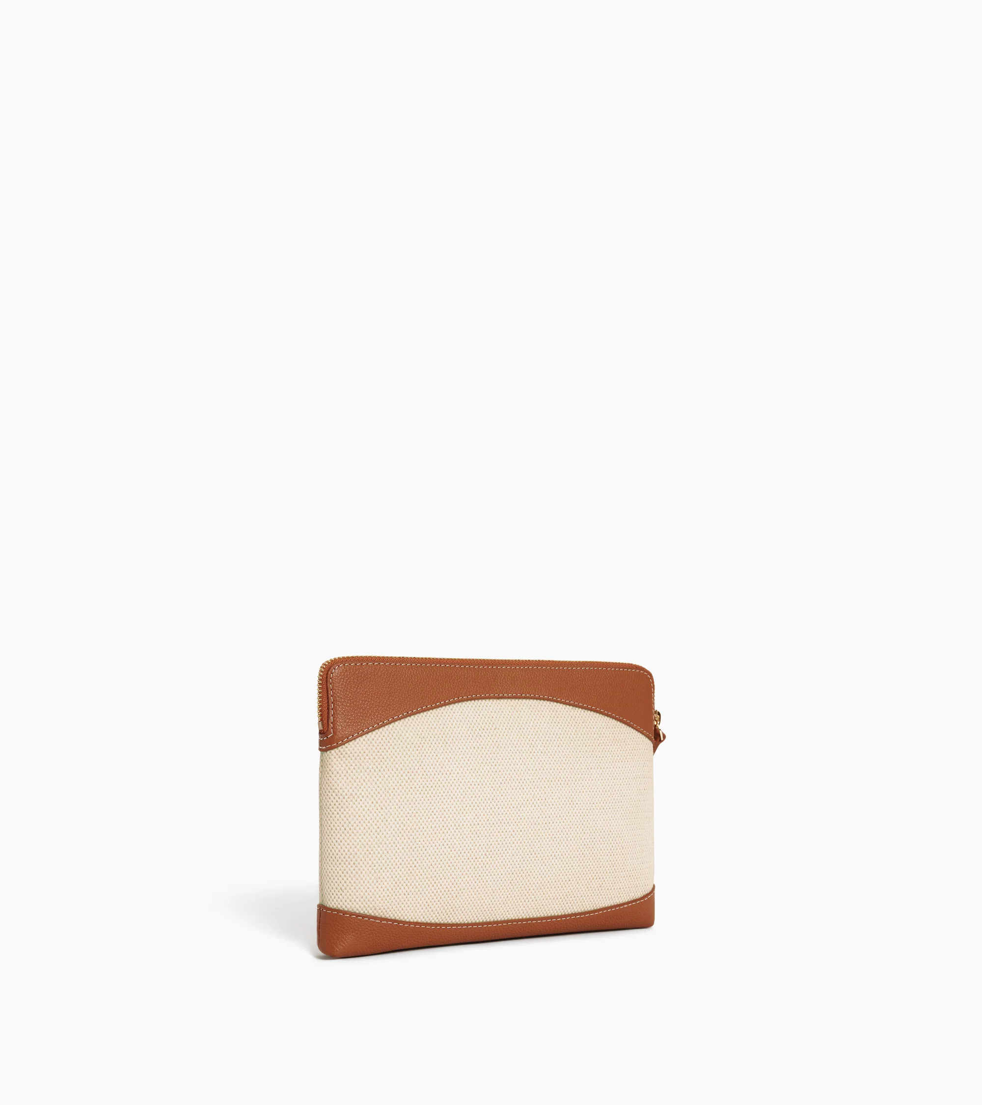 Zipped pouch in cotton canvas and grained leather - Image 4